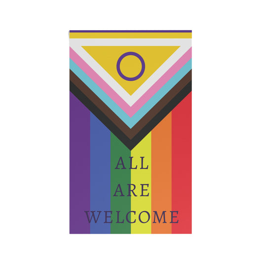 "All Are Welcome" Vertical PRIDE Progress Flag (Free Shipping!)