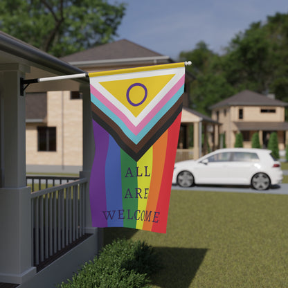 "All Are Welcome" Vertical PRIDE Progress Flag (Free Shipping!)